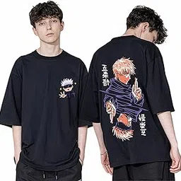 uniplanet store Cottton Hand Jujutsu Anime Black 3/4 Sleeve Oversized T Shirt for Men Size-picture-27
