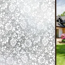 STICKERLY™ Vinyl Frosted Self Adhesive Stained Window Glass Film Stickers For Glass Privacy Wallpaper Fluted Window Sticker Privacy Cover Sheet Smart Film for Window Glass Door White Flower 18x36 Inch-picture-41