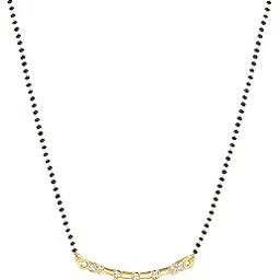 amaal American Diamond Mangalsutra for women stylish 1gm gold mangal sutra short AD CZ Pendant Necklace design jewellery for women nallapusalu chains one gram 18 inch black beads chain golden -24-picture-42