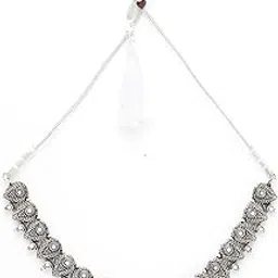 Classical Laxmi Design Silver Oxidised Plated with White Pearl Studded Choker Necklace Set & Jhumka/Jhumki Earring Jewellery Set for Women & Girls|NS107081-image-53