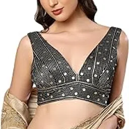 s salwar studio Salwar Studio Velvet Sleeveless Readymade Saree Blouse-picture-21