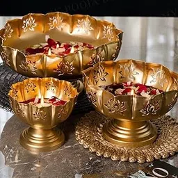 Hastkala Metal Urli Bowl Lotus Kating Design Decorative Metal Floral Table-Center Decorative Urli Bowl Floating Flower Gold (6",8",12")-picture-18