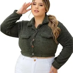 perfect productions Winter Wear Sherpa Full Sleeves Crop Jacket For Women-picture-38