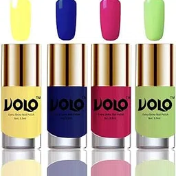 VOLO Dazzling Glow Long Stable High Definition Nail Polish Combo Set Of 4(Yellow, Royal Blue, Passion Pink, Parrot Green) image 1