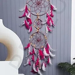 Bellu Dream Catcher with Lights, Wall Hangings, Crafts, Home Décor, Handmade for Bedroom, Balcony, Garden, Party, Café, Decoration, Wedding, Decorative, Pink White Feathers (16 cm Diameter)-picture-57