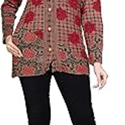 grand line Women Sweater for Winter Woolen Acrylic Full Sleeves Round Neck Floral Design Stylish Cardigan Sweater for Winter Season |Red02-picture-47