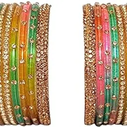 sparshika geeta creation Multicolored Transparent Glass Bangles Set with Golden Crystal Embellishments | Traditional Indian Style Fancy Chudi Set For Women & Girls |-picture-38