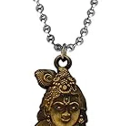 Lord Krishna On Knees-Hindu God and Goddess Locket With Chain Grey Zinc Metal Religious Pendant Necklace Chain For Men And Women-image-29