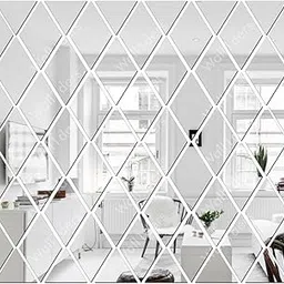 Wall1ders Rhombus Pattern 58 Pcs DIY Mirror Stickers for Wall, Acrylic Mirror Wall Decor Sticker, Self-Adhesive, Acrylic Stickers, Wall Stickers for Hall Room, Bed Room, Kitchen (Silver)56x60x56cms-image-27