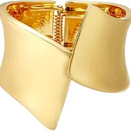 salve Anti-Tarnish Gold Plated Fancy Bracelet | Trendy Contemporary Wide Front-Open Grooved Adjustable Free-Size Wrap Cuff | Hand Accessories for Women & Girls-picture-16
