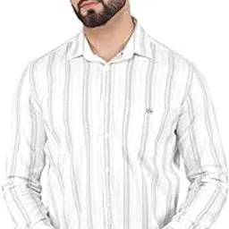crimsoune club Men's Green Vertical Stripes 100% Cotton Shirt-picture-41