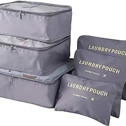 Awestuffs Travel Luggage Organizer Packing Cubes, Laundry Bags & Digital Pouch, Luggage Compression Pouches (Set of 6, Grey)-image-10