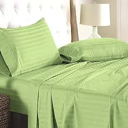 Bed Sheets 3 PC - 1 Flat Sheet and 2 Pillow Cover, 100% Egyptian Cotton 400 Thread Count, Cotton Luxury Sheets for Bed, Breathable, Sage Stripe - Double Size-image-81