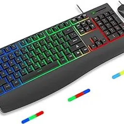 EDJO Wired Keyboard And Mouse Combo,Light Up Letters,Wrist Rest,3-Color Rgb Backlit,4 Dpi Adjustable Large Mouse,Ergonomic Full-Size Computer Keyboard For Windows,Mac,Edjo(Matte Black)-image-61