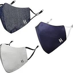 MASQ Alphabet 4 Layer, Reusable, Breathable, Anti-Bacterial (BFE>99%) Embroidered 100% Pure Cotton Cloth Face Mask Combo with Ear Adjusters for Unisex, Men, Women (Navy-Grey-Denim)-picture-24