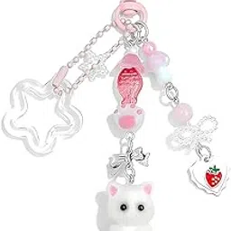 patpat Kawaii Kitten Bag Charms for Handbags with Heart-shape Clasp for Girls,Sweetly Stylish Keychains Girls Cute Key Ring Star Pendant Key Chains Charms Car Bag Charm Gift-picture-25