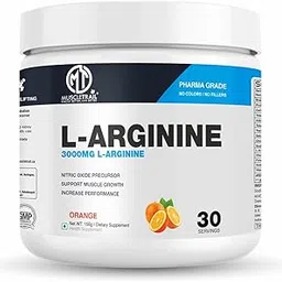MuscleTrail Pharma Grade 100% Pure L-Arginine - Health Supplement (Orange, 150g) | 30 servings | Nitric Oxide Precursor, Support Muscle Growth, Increase Performance-image-0