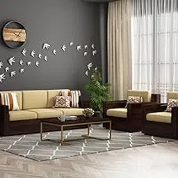 Solid Sheesham Wood 5 Seater Sofa Set for Living Room | Bedroom | Home | Office | Decorative Wooden 3+1+1 Seater Sofa Set Furniture | (Walnut Finish) |-picture-25