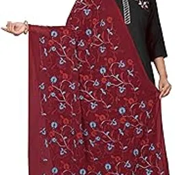 mindhol Women's Chiffon Nazmeen with Embroidery Full Work Ethnic Dupatta (Maroon)-picture-15