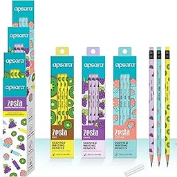 Apsara Zesta Scented Writing Pencils – Pack of 6 | Kiwi, Cupcake & Grape Scents (May Vary) | Extra Dark | Rubber-Tipped | Free Pencil Cap | Ideal for Students-picture-28