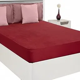 Single Bed Mattress Protector | 100% Waterproof Terry Cotton Mattress Protector for Single Bed | Hypoallergenic Ultra Soft Mattresses Cover Single Bed (Red, 48 x 72 inch)-image-101