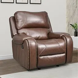 Royaloak NY American Recliner | 1 Seater Recliner | Genuine Leather | Nail Head Trim Design | Heavy Duty Metal Support | Half Leather Recliner | Sturdy Footrest | Wide Armrest | Supports Back-picture-12