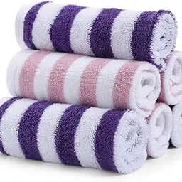 My Milestones 100% Cotton Kids Face Towel - Modern Stripes (Pack of 6) - Pink/Purple-picture-11
