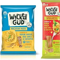 WickedGud 2X Fiber Macaroni & Spaghetti Pasta Combo | No Maida | Durum Wheat Semolina | Brown Rice | Red Lentils | Healthy Diet Pasta - 400gm x 2-picture-59