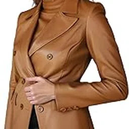 urbanhides Lunar Ember Classic Long Tan Genuine Leather Coat for Women | Women's Leather Coats, Tan Leathers Coat, Lambskin Coats, Regular Fit, Two Pockets-picture-30