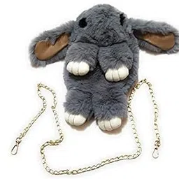 Bunny Rabbit Soft Fur Fabric Sling Bag For Women And Girls. (GREY)-picture-22
