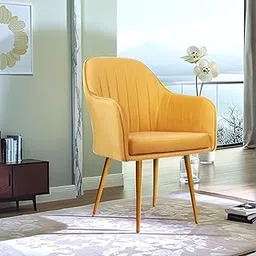 BAWARI Accent Chair for Living Room| Soft Velvet Fabric Armchair with Multi Colour Leg Options | Modern Chair with Thick Cushion for Home Office restaurent and cafes| 1pc (Golden Legs, Yellow)-picture-29