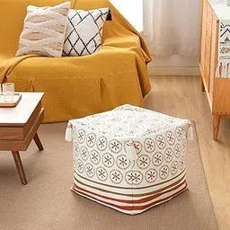 Pouf Cover Tufted Four-Corner Tassel Casual Zipper Living Room Decoration Red | 1-picture-10