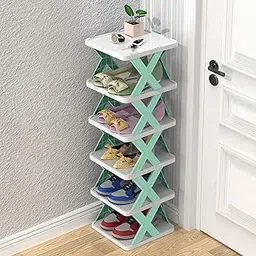 F4FIVE 6-Layer Plastic Shoe Storage Rack, Adjustable Stackable Shelf, Corner Tower for, Bedroom Entryway Shelf Footwear Collapsible Corner Tower Shoes and Book Slots Rack-picture-42