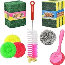 BEAR GRIPS Complete 16-Piece Dish Washing Set with Scrub Pad, Sponge, Scrub Sandwich Scrubber, Bottle Cleaning Brush, Nylon and Stainless Steel Scrubbers, Foam Scrubber-image-21