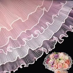 3 Pack Pearl Edge Bouquet Packaging Paper, Korean Flower Wrapping Mesh Paper Floral Net Yarn Wrinkle Waves Paper for Wedding Anniversary Birthday Florist Supplies 4.37 Yards (White Pink Lightpink)-picture-28