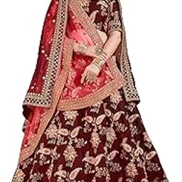 zeel clothing Women's Silk Semi stitched Lehenga Choli (Wedding-Bridal-Latest-Lehenga-34-Maroon_Maroon_Free Size)-picture-49
