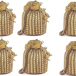mtreon Women's Ethnic Rajasthani Potli Bag, Pouch Potli Purse for Women and Girls (Gold)(Pack of 6)-picture-10
