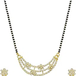 aaditha Aadita Gold Plated White and Black AD Studded and Beaded Mangalsutra For Women With Earrings - MS2809-picture-26
