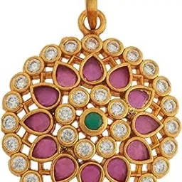 kushal's Fashion Jewellery Ruby-Green Gold Polished 92.5 Silver Temple Pendant without chain, Best for Casual Wear & Special Occasion - 437984-picture-26