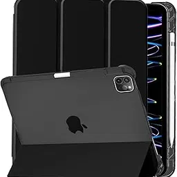 ProElite Smart Case Cover for Apple iPad Pro 11 inch 2022/2021 4th/3rd Generation [Auto Sleep/Wake ], Translucent & Hard Back, with Pencil Holder, Black-picture-31