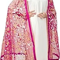 kemza Women's Floral Embroidered Net Dupatta-picture-38