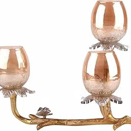 MbyM Trio Flat Lotus Candle Stand/Candle Holder with Leaf Design, 3 Compartments | Golden Stylish Lotus Candle Holder for Home, Birthday, Festivals, Anniversary, Valentine's Day Decoration-picture-20