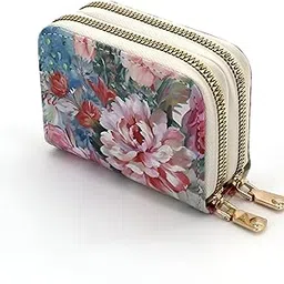 syga Women's Zip-Around Wallet with Flower Pattern, multi-card slots and Coin Holder(Red)-picture-59