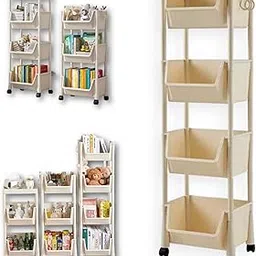 KREPS Plastic Trolly Cart, Multipurpose Storage Organizer, Rotating Bookshelf, Mobile Storage Trolley with Wheels, Used in Bedrooms, Living Rooms, Kitchen, Office. (4-Layer)-picture-10