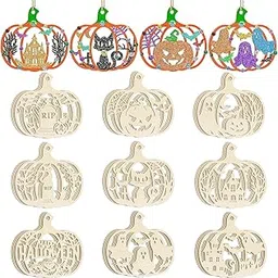 Cliths 18PCS Wooden Pumpkins Ornaments, DIY Blank 9 Styles Cutouts, Unfinished Wood Halloween Thanksgiving Decorations, Home Harvest Crafts Hanging-picture-24