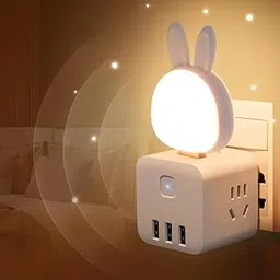 SS Paradise USB Rabbit Night Light with Sound/Voice Activation | Smart Sensor LED Bedside Lamp for Kids & Adults | Plug-in Wall Night Light, Warm Light & USB Charging Ports (Pack of 1)-picture-12