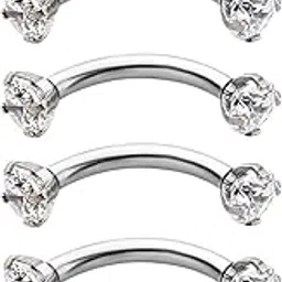 briana williams 6pcs Stainless Steel Rook Daith Earrings Belly Lip Ring Eyebrow Studs Cartilage Tragus Cubic Zirconia Barbell Body Piercing 8mm (5/16")-picture-15