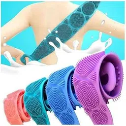 Purple Dust Silicone Body Back Scrubber, Double Side Bathing Brush for Skin Deep Cleaning Massage, Dead Skin Removal Exfoliating Belt for Shower, Easy to Clean, Lathers Well for Men & Women(color may very)-image-79