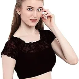Short Sleeve Round Neck Readymade Lace Net Blouse for Women & Girls-picture-54