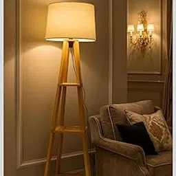 LAMPY Craft Wooden Floor lamp for Living Room Brown Polish Floor lamp with Beige lamp Shade (1)-image-103